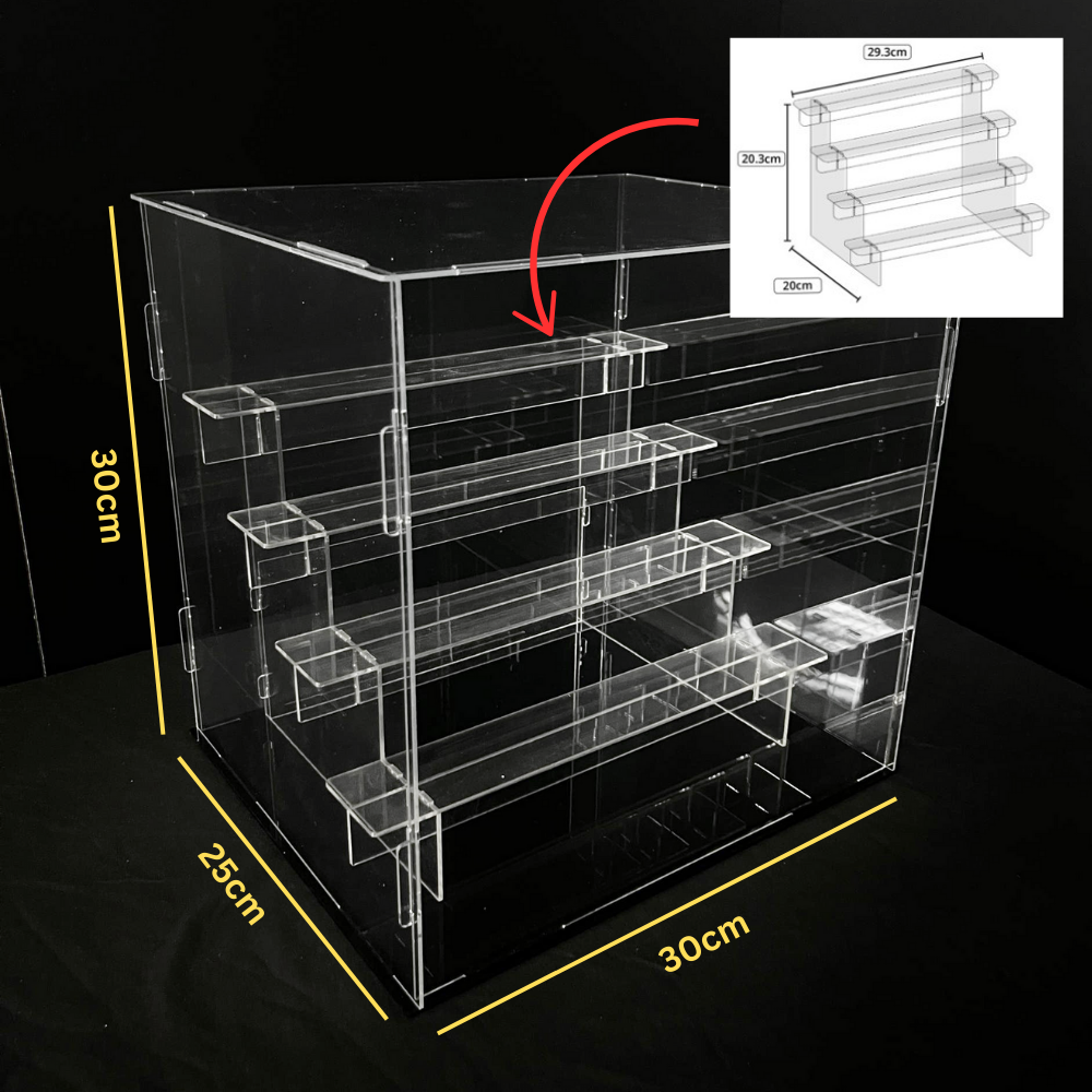 Clear Acrylic Display Box With Tiers Stairs Showcase Storage Box with Black Base