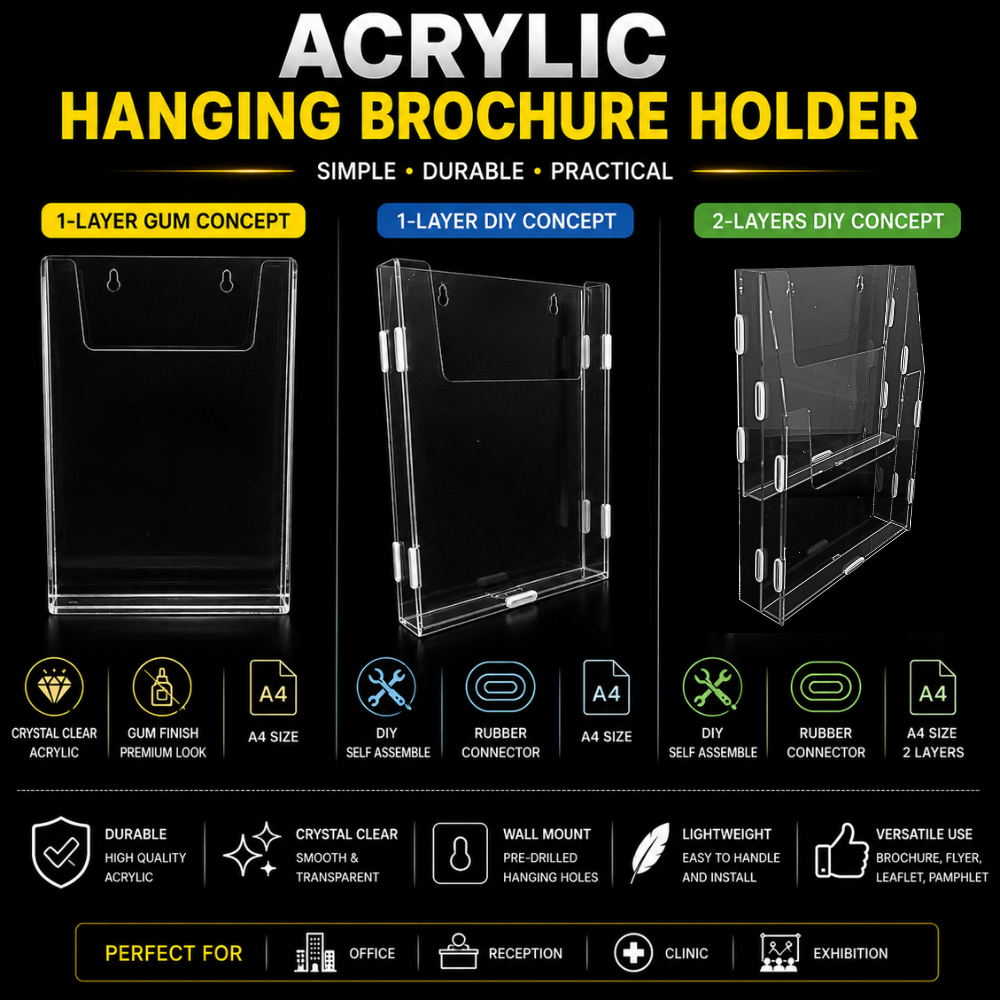 Acrylic A4/A5/A6 Hanging Wall Mounted Brochure GUM/DIY Concept