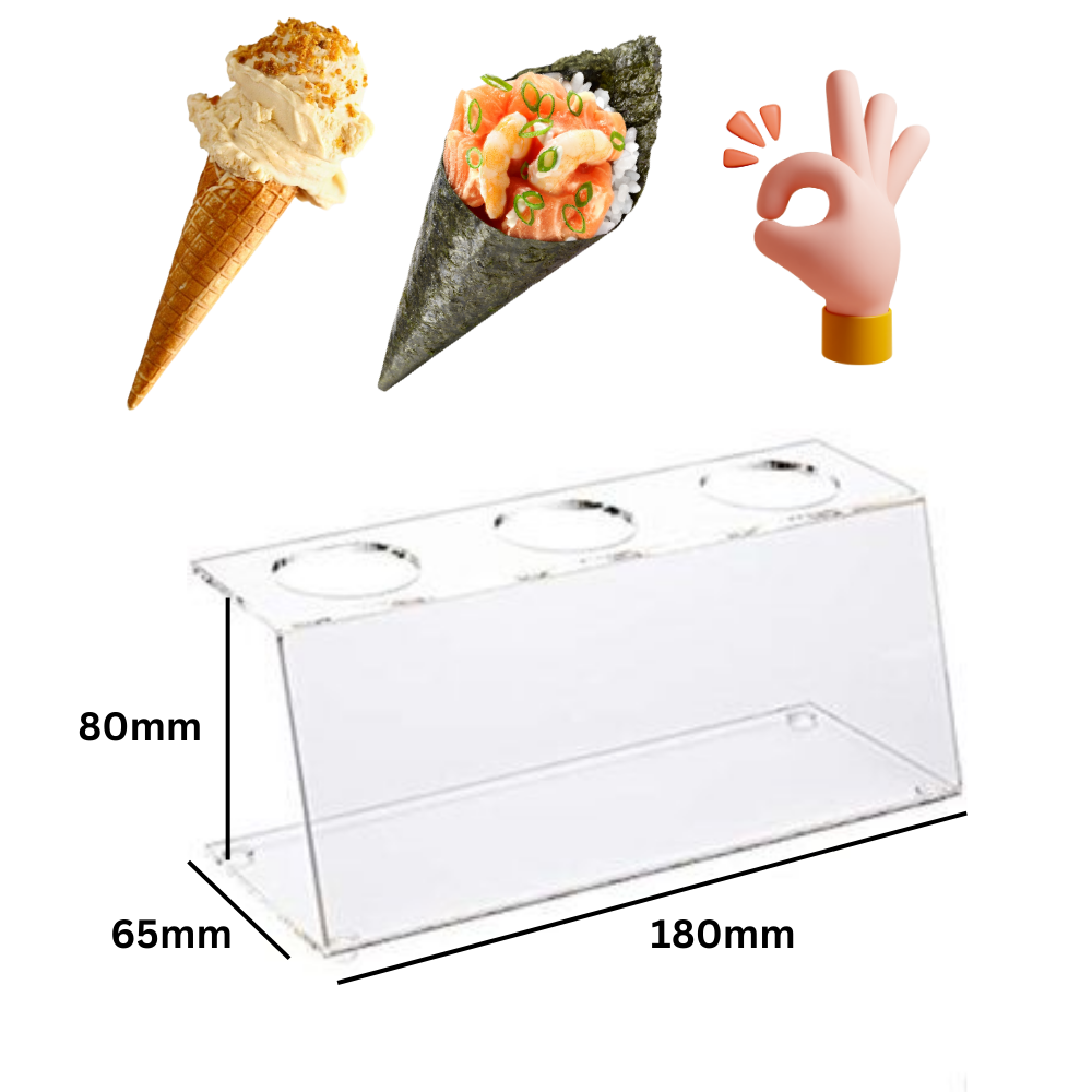 Acrylic Ice Cream Cone Holder Temaki Sushi Hand roll stand-3 slots Pemegang Ais-Krim hand roll sushi