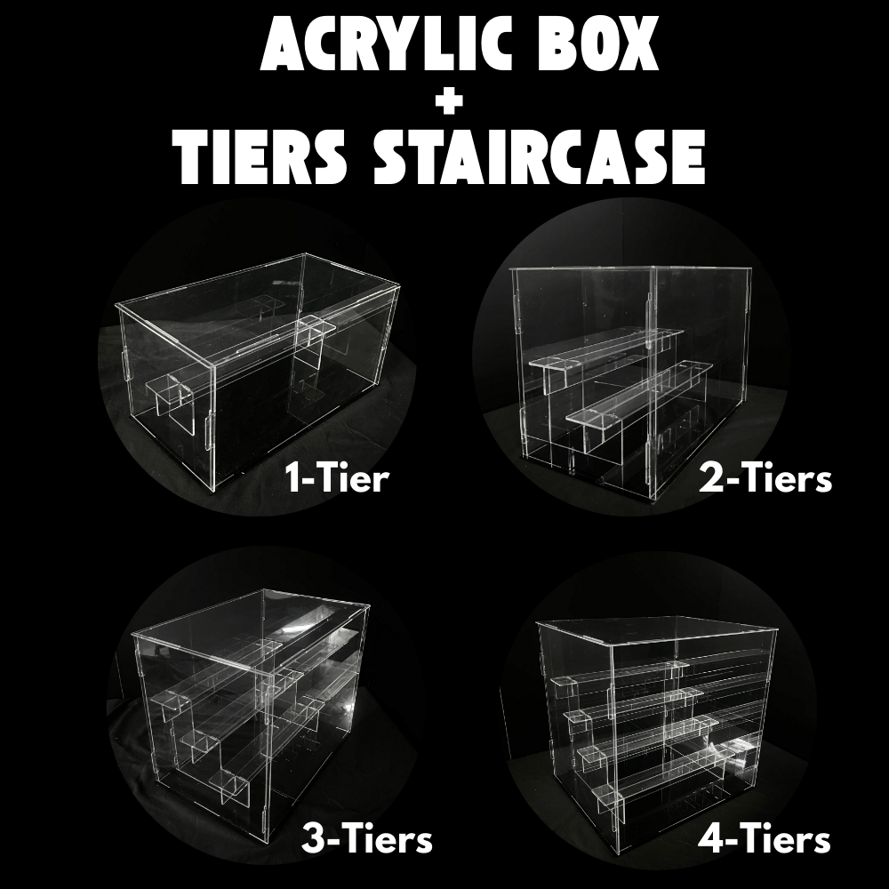 Clear Acrylic Display Box With Tiers Stairs Showcase Storage Box with Black Base