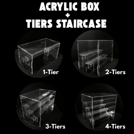 Clear Acrylic Display Box With Tiers Stairs Showcase Storage Box with Black Base
