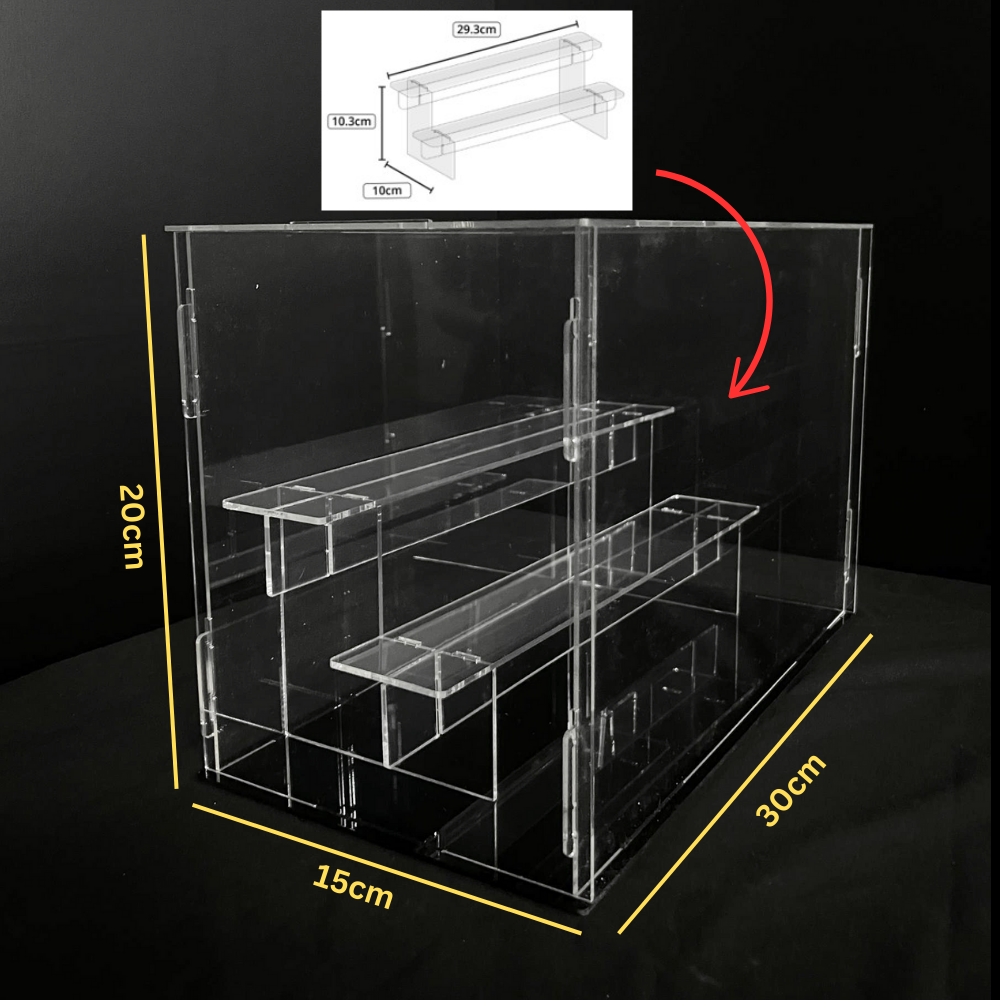 Clear Acrylic Display Box With Tiers Stairs Showcase Storage Box with Black Base