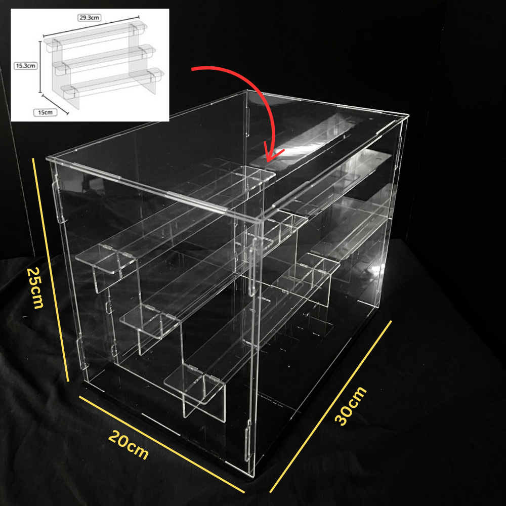 Clear Acrylic Display Box With Tiers Stairs Showcase Storage Box with Black Base