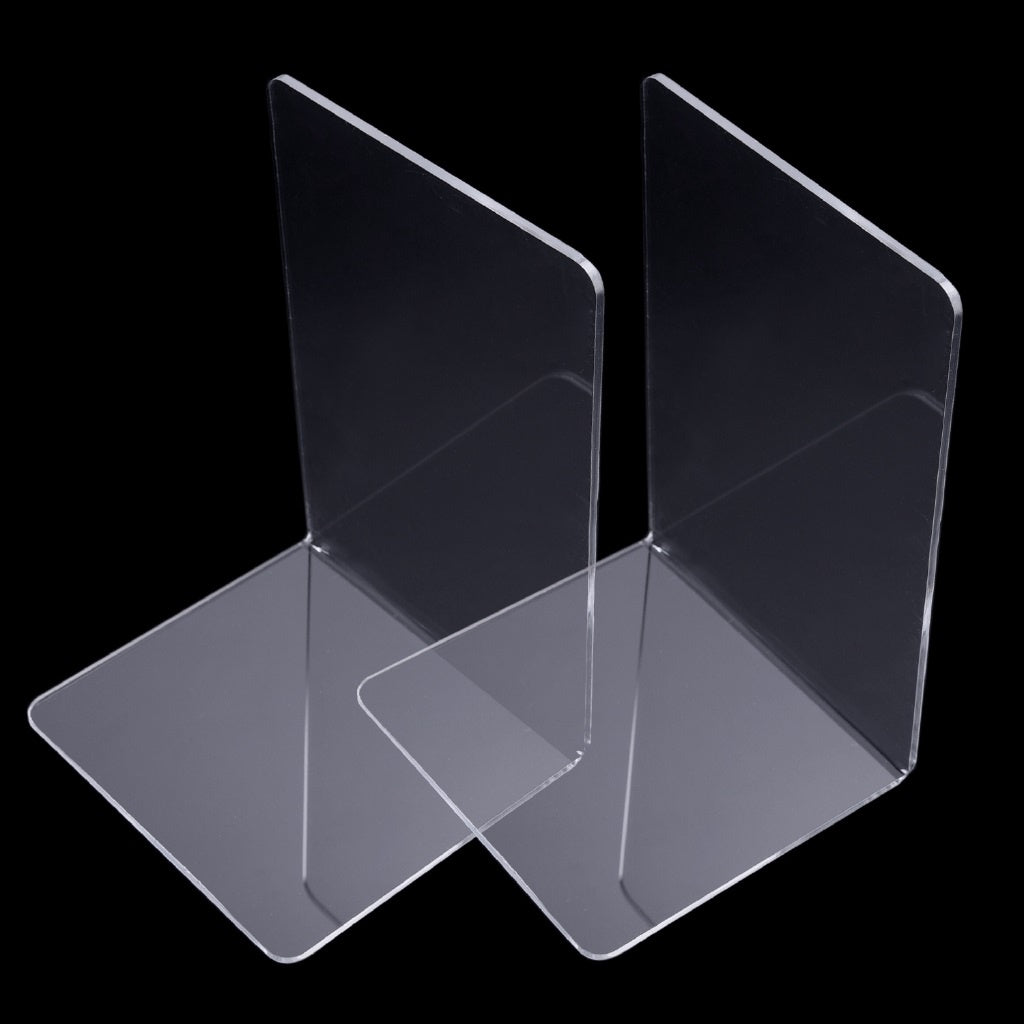 2pcs Acrylic L Bookends Stand Bookshelf Desktop Decorative Storage Rack