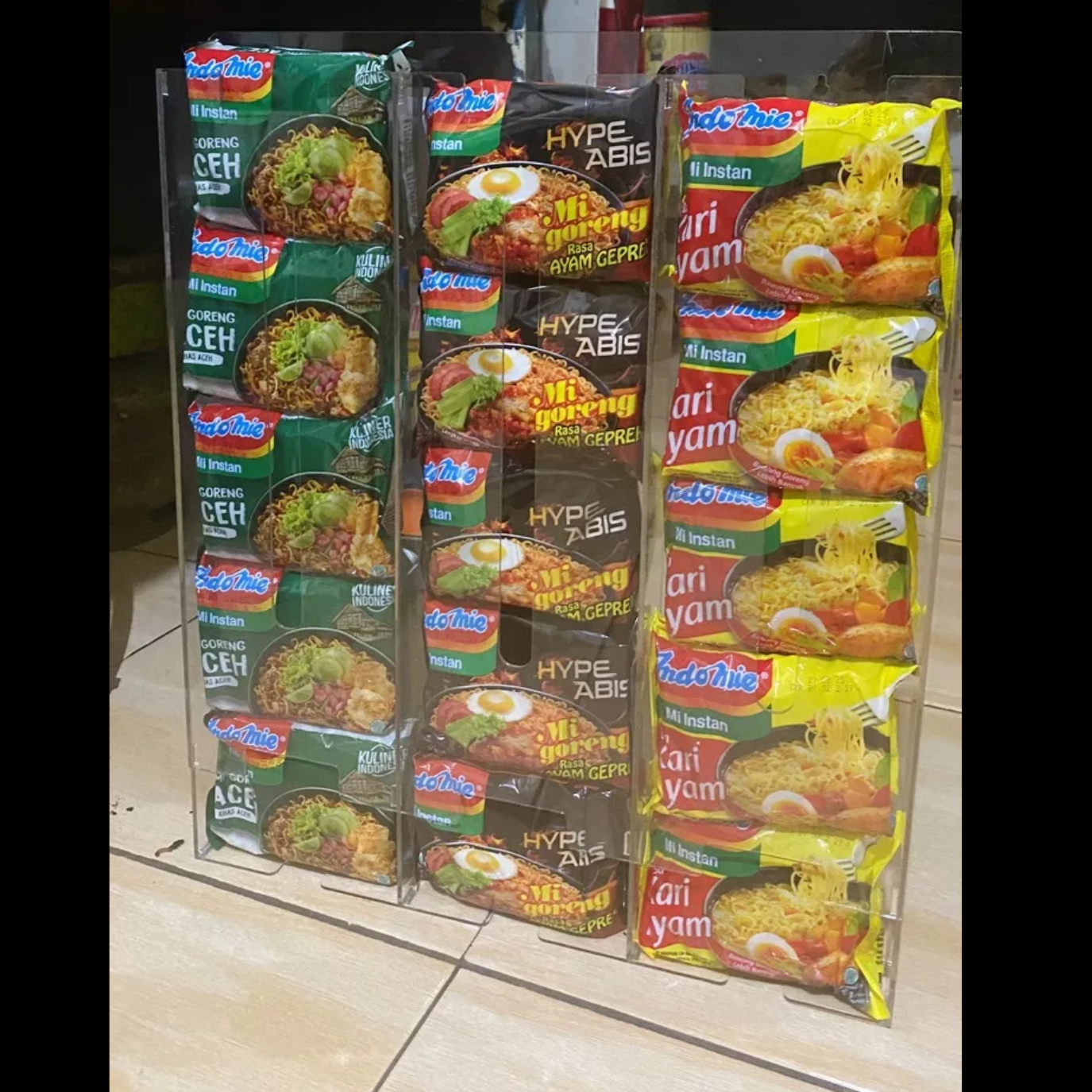 Acrylic Instant Noodle Rack Display (3 Wall Slots) Maggie Holder for Mamak