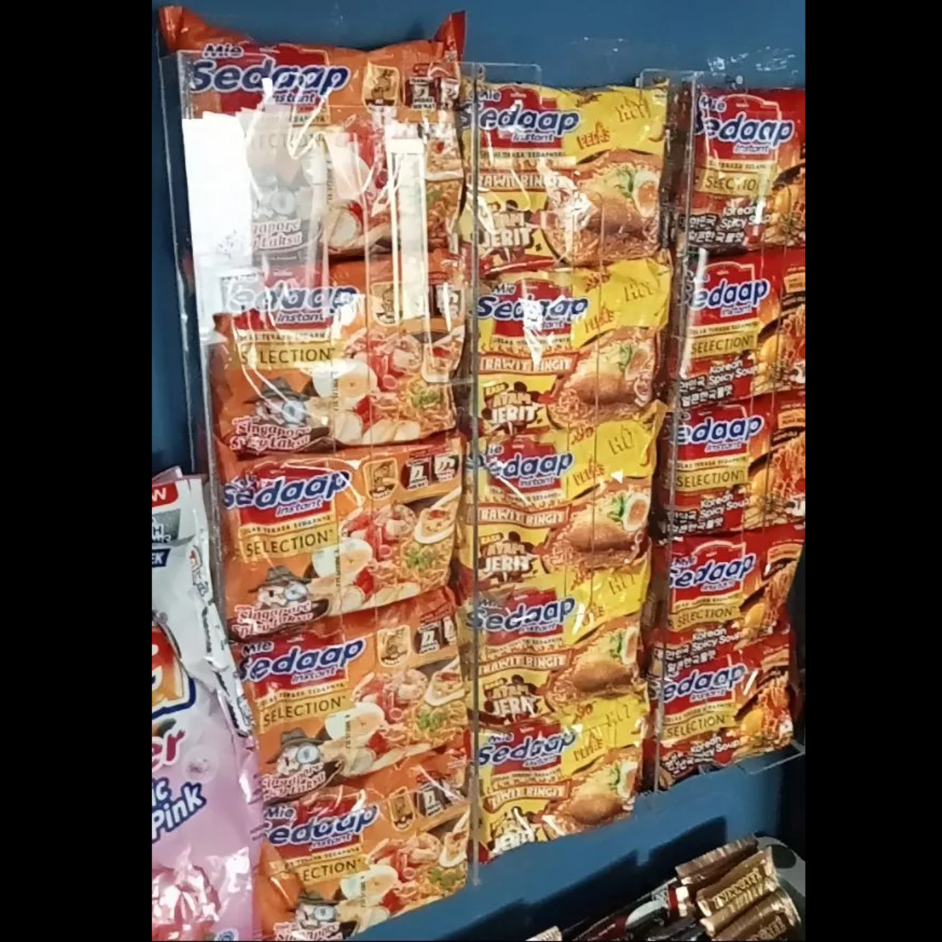 Acrylic Instant Noodle Rack Display (3 Wall Slots) Maggie Holder for Mamak