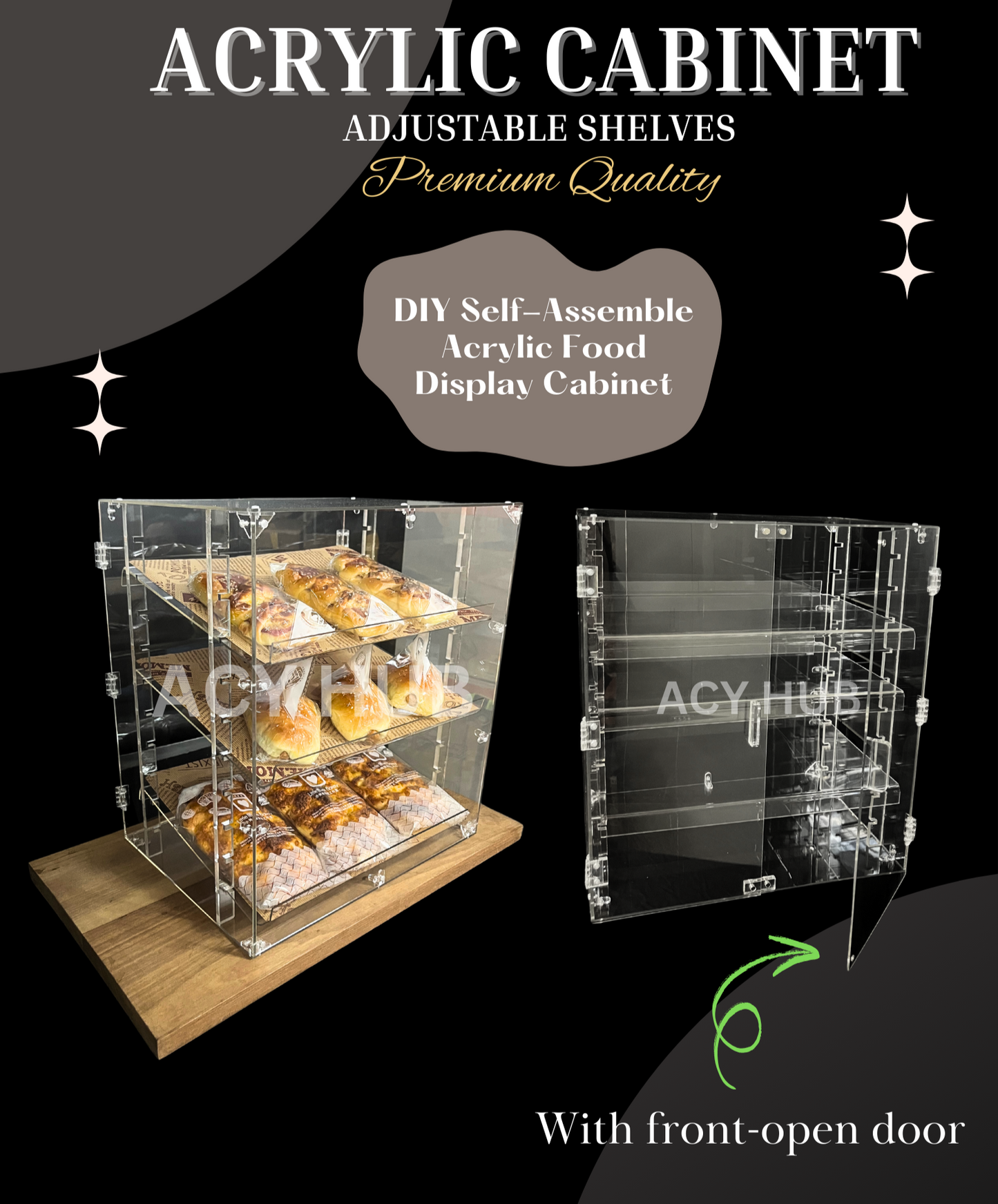 Acrylic DIY Food Cabinet With Shelves Donut/Cupcake/Pastries/Bread Display Rack/Bekas Kuih/Croissant