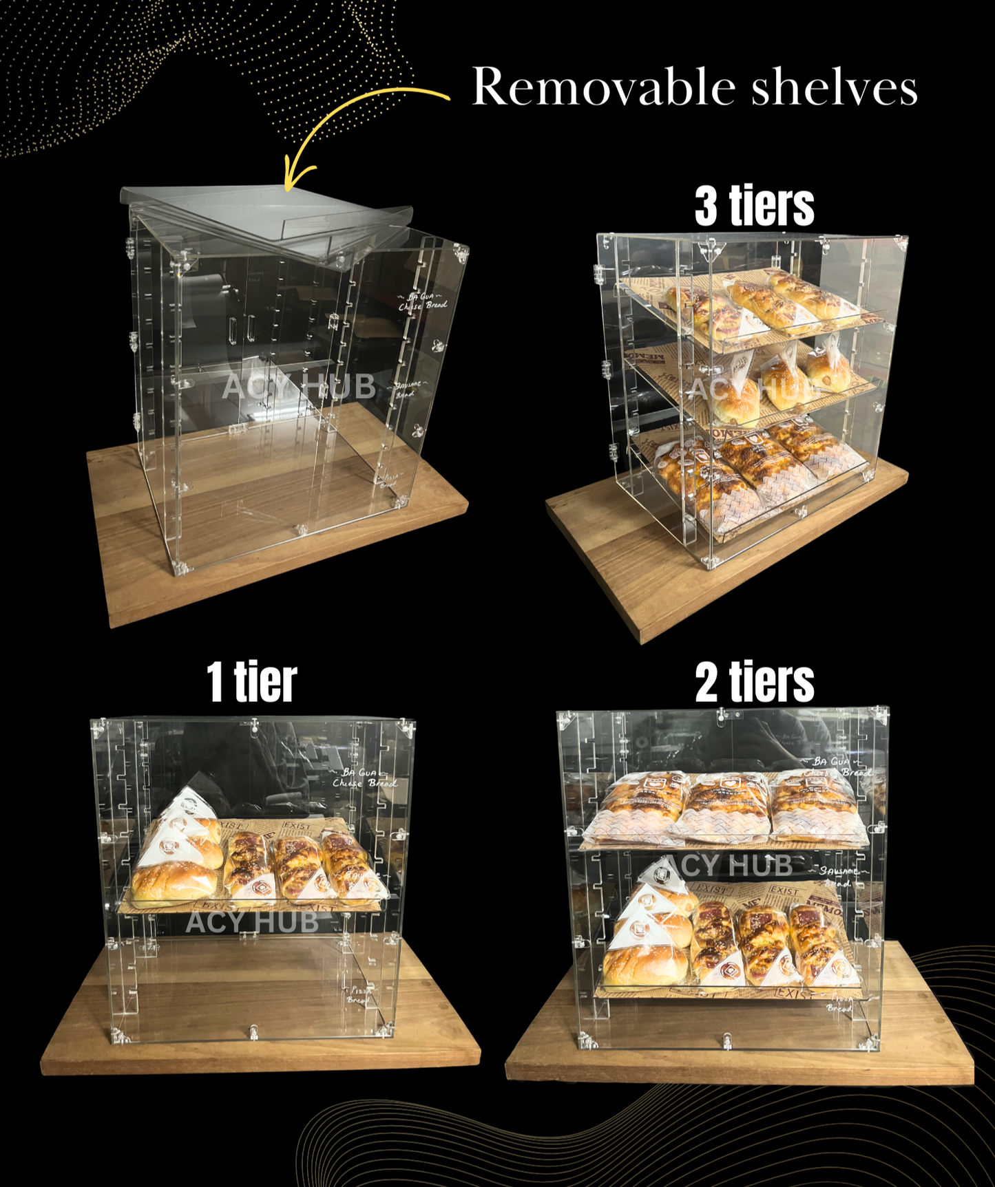 Acrylic DIY Food Cabinet With Shelves Donut/Cupcake/Pastries/Bread Display Rack/Bekas Kuih/Croissant
