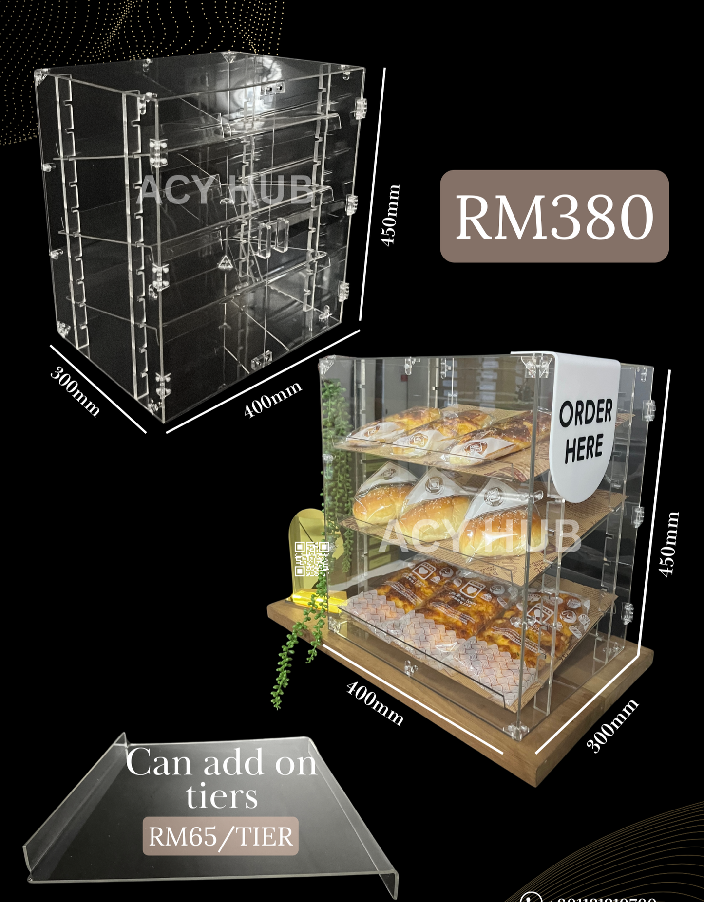 Acrylic DIY Food Cabinet With Shelves Donut/Cupcake/Pastries/Bread Display Rack/Bekas Kuih/Croissant