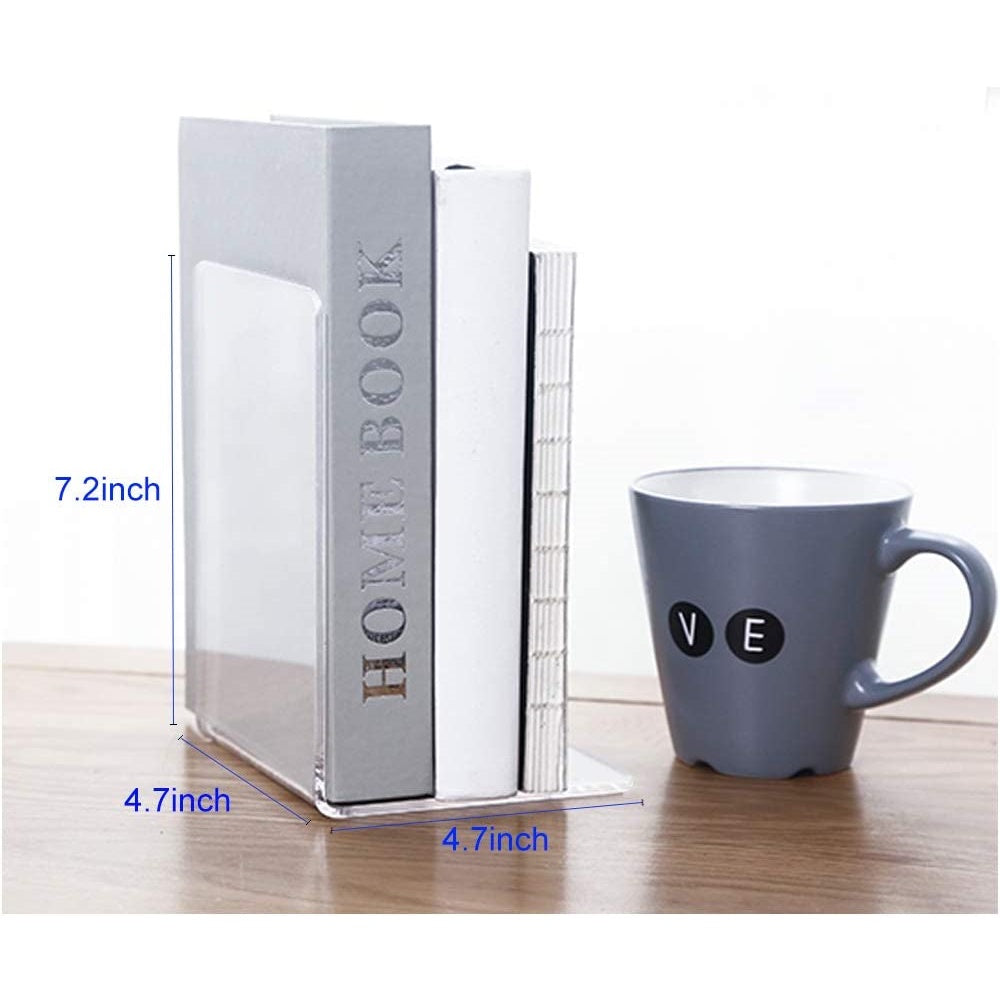 2pcs Acrylic L Bookends Stand Bookshelf Desktop Decorative Storage Rack