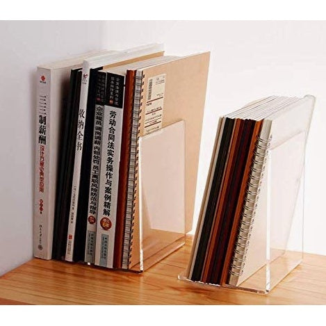 2pcs Acrylic L Bookends Stand Bookshelf Desktop Decorative Storage Rack