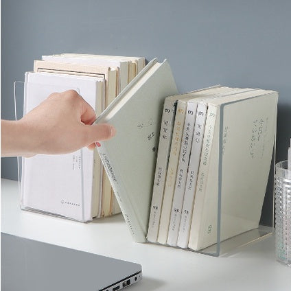 2pcs Acrylic L Bookends Stand Bookshelf Desktop Decorative Storage Rack
